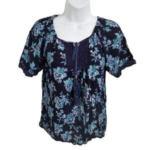 Angie  Peasant-Style Bohemian Blouse, Crocheting, S